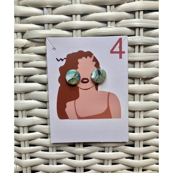 Hand Made | Blue & Gold Flake Polymer Clay Circle Stud Earrings | Set of Studs | - Picture 4 of 6